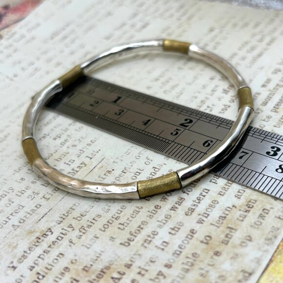 Rare Silpada Sterling Silver Perfect Mix Brass Stretch Bracelet Signed H… - Picture 5 of 9